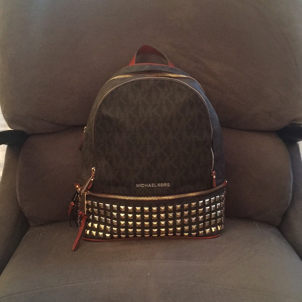 Michael Kors Black and Gold Studded Backpack